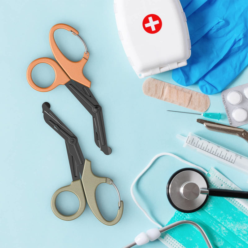 [Australia] - MOVOCA 2 Packs Medical Scissors with Carabiner - 7.5" Bandage Scissors Trauma Shears, Fluoride Coated Non-stick Blades Stainless Steel EMT Shears for Doctor, Nurses, Nursing Students, EMT, EMS Brownish Gray/Orange 