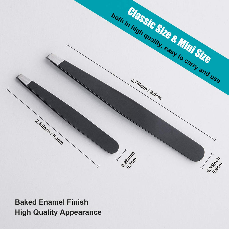 [Australia] - LePinko 2PCS Slant Tweezers, Classic and Mini Size, Stainless Steel, Precision Eyebrow Plucker for Facial Hair, Ingrown Hair, Splinter Removal and Precise Needs, For Men and Women 