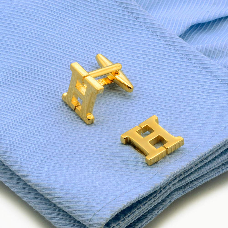 [Australia] - HAWSON Mens Initials Cufflinks Gold Plated Tone for Business Wedding Shirt Accessorry H 