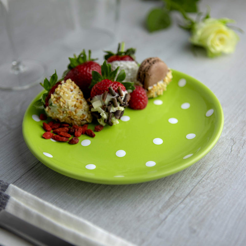 [Australia] - City to Cottage® Lime Green and White Pottery | Polka Dot Spotty | Handmade Hand Painted | Glazed Ceramic 7.9inch/20cm | Side Dessert Plate | Unique Dinnerware 