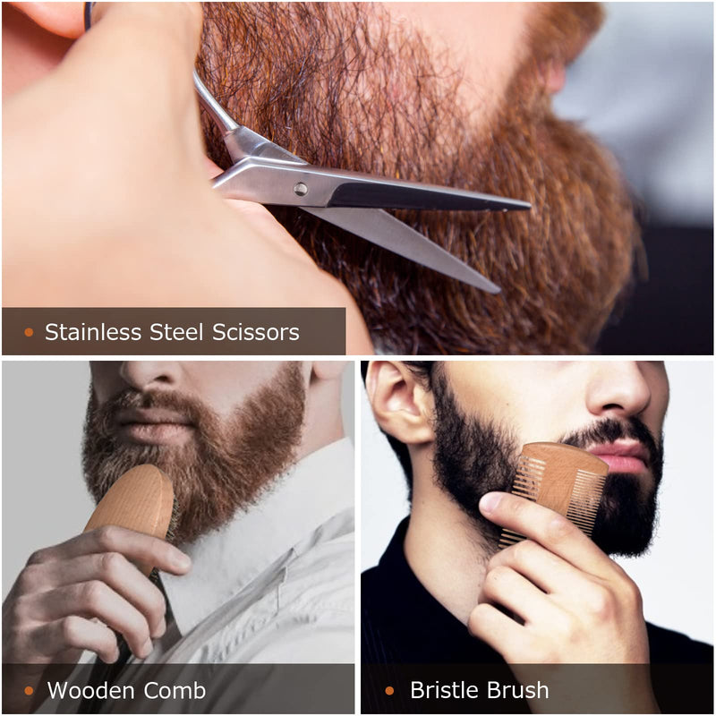 [Australia] - Beard Grooming Kit for Men, Beard Kit Gifts for Him, Beard Growth Kit with Beard Oil, Beard Shampoo, Beard Comb, Beard Brush, Beard Balm, Beard Scissors, Best Beard Men Gifts 
