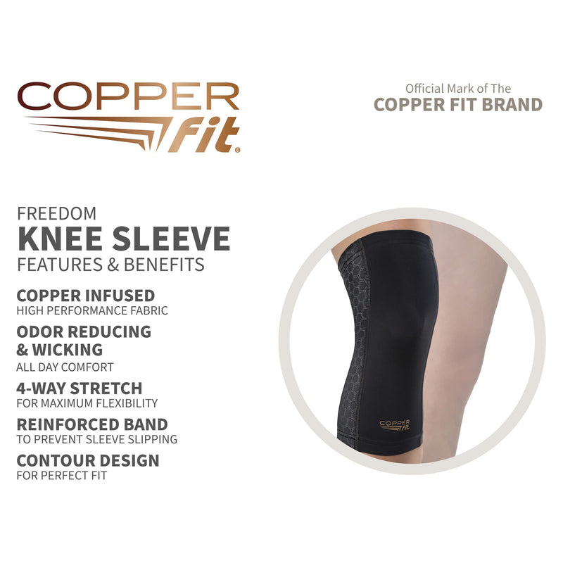 [Australia] - Copper Fit unisex adult Freedom Knee Compression Sleeve Hosiery, Black, Large US 