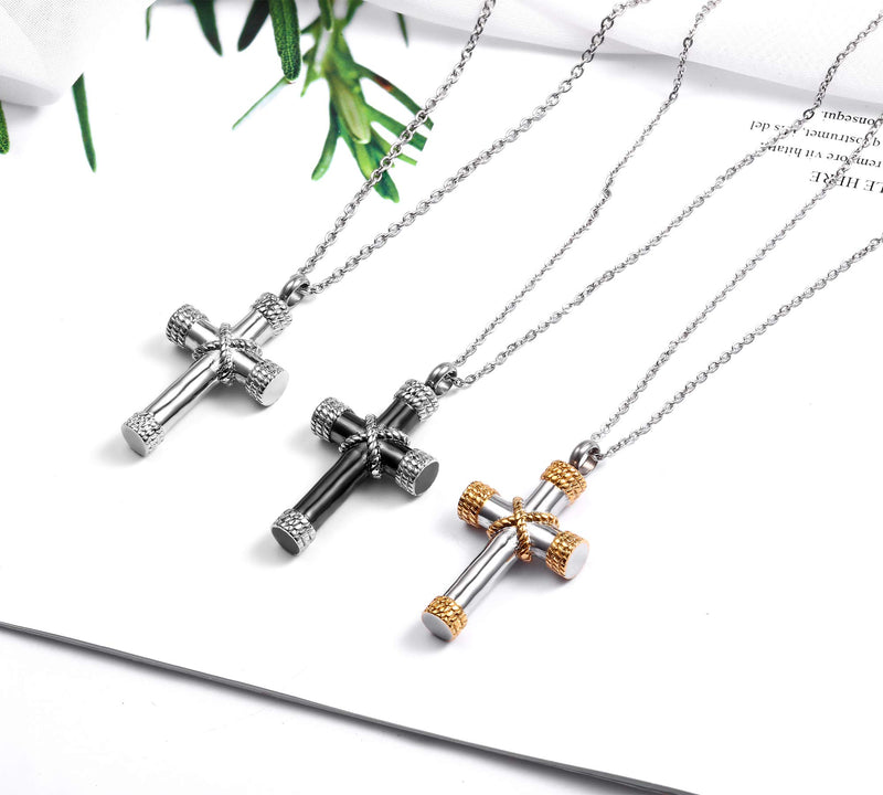 [Australia] - Suxerlry Cross Cremation Urn Necklace for Ashes Stainless Steel Memorial Pendant Keepsake Jewelry Gold 