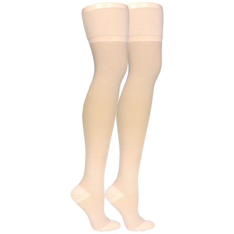 [Australia] - Truform 20-30 mmHg Compression Stockings for Men and Women, Thigh High Length, Closed Toe, Beige, Medium 