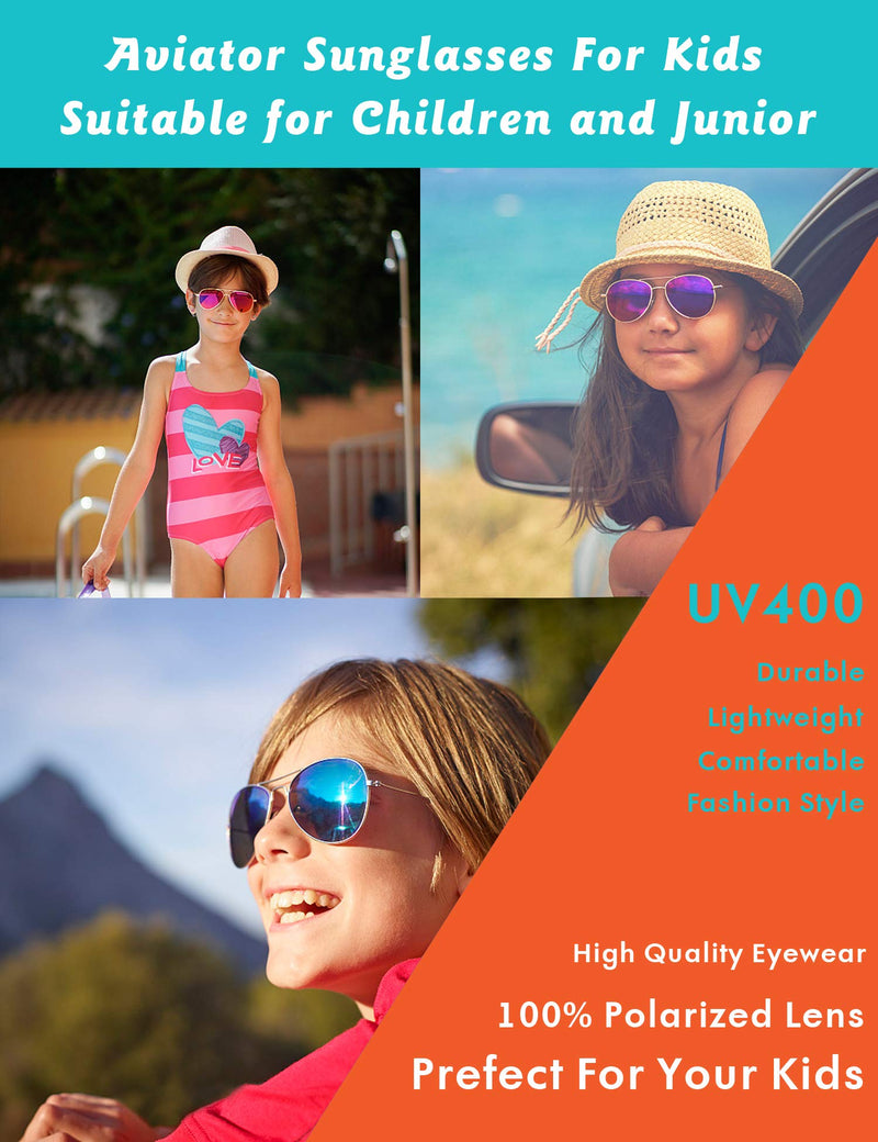 [Australia] - Kids Pilot Polarized Sunglasses for Boys and Girls with Case UVB UV 400 Protection Toddler Eyewear Age 2-12… Gold Frame, Gold Lens Age 5-12, 52 Millimeters 