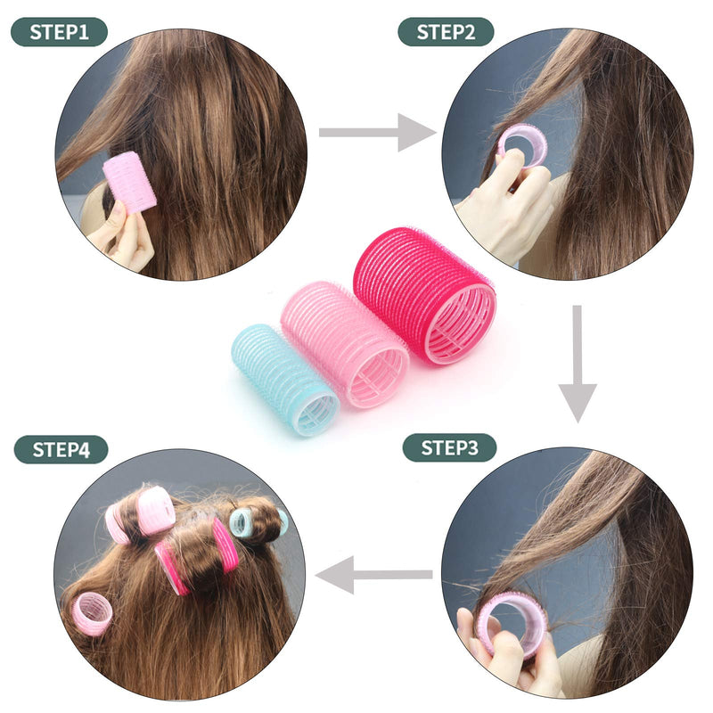 [Australia] - KHEERANA 30 Pieces Hair Rollers - 18 Self Grip Rollers, 12 Duckbill Clips - Salon Hairdressing Hair Curlers 44mm, 36mm And 25mm for Curling and Hair Styling (Rollers+Clips) (30 PCS) 30 PCS 