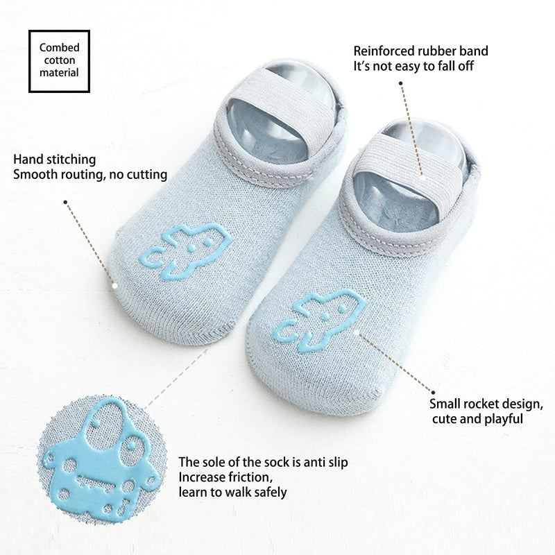 [Australia] - Baby Non Slip Floor Slipper Socks with Elastic band for Boys Newborn Infants Toddlers Kids Blue 6-12 Months 