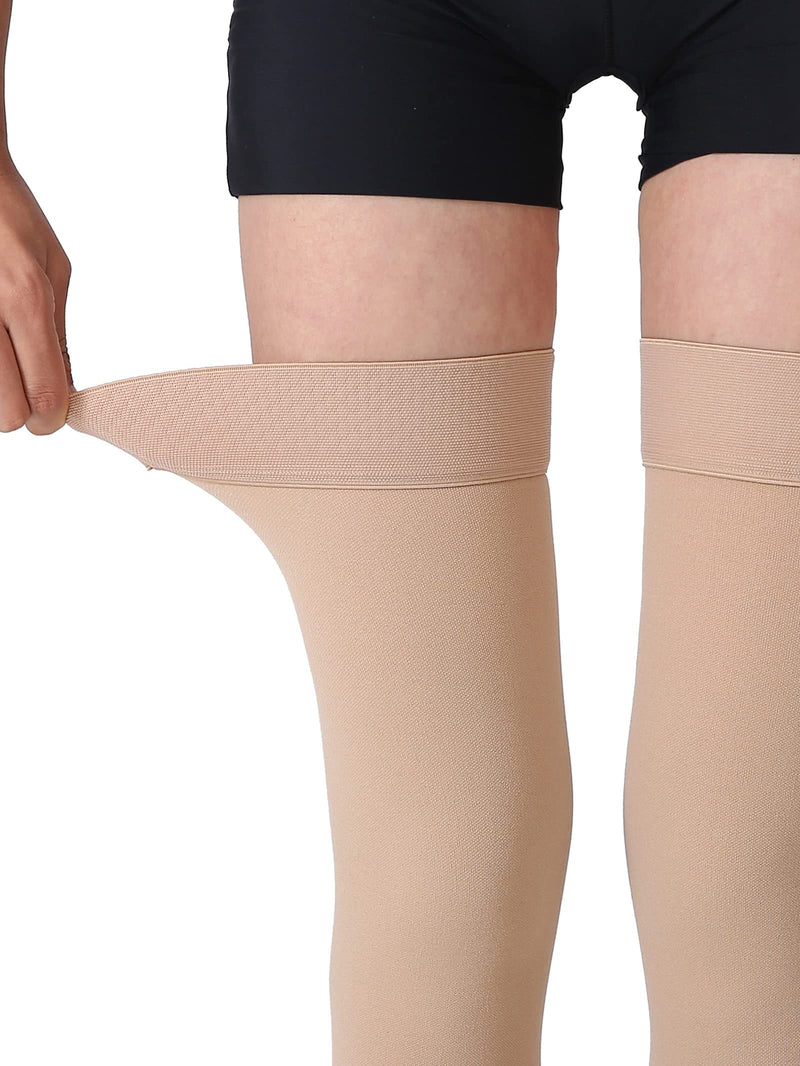 [Australia] - Thigh High Compression Stockings, Closed Toe, Pair, Firm Support 20-30mmHg Gradient Compression Socks with Silicone Band, Unisex, Opaque, Best for Spider & Varicose Veins, Edema, Swelling, Beige L Large (1 Pair) 