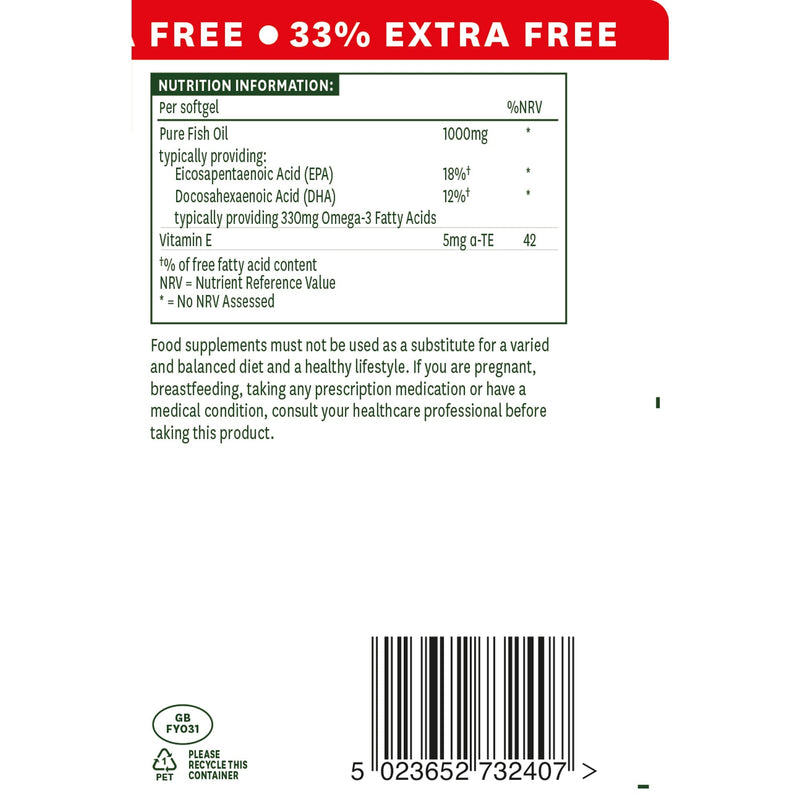 [Australia] - Natures Aid Fish Oil 1000mg | Omega 3 (180mg Epa & 120mg Dha) | Made In The Uk, 240 Softgels For The Price of 180, 240 Capsules 