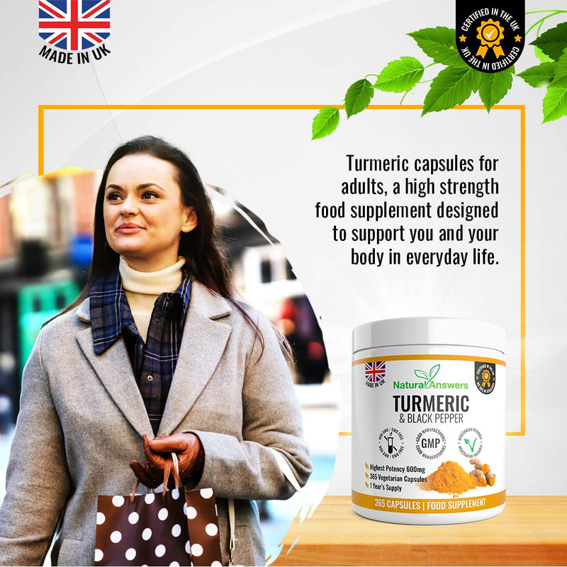 [Australia] - 365 Turmeric Capsules 1 Year Supply High Strength Turmeric Capsules with Black Pepper Turmeric Tablets 365 Vegetarian Capsules Turmeric Curcumin One A Day Turmeric Supplement Curcumin 