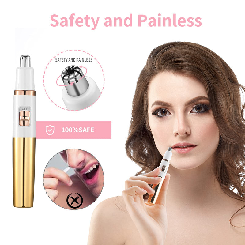 [Australia] - Ear and Nose Hair Trimmer for Women Nose Hair Clipper Professional Painless Nose Trimmer Ladies Eyebrow and Facial Hair Trimmer Battery-Operated,Waterproof Dual Edge Blades for Easy Cleansing Rose Gold 