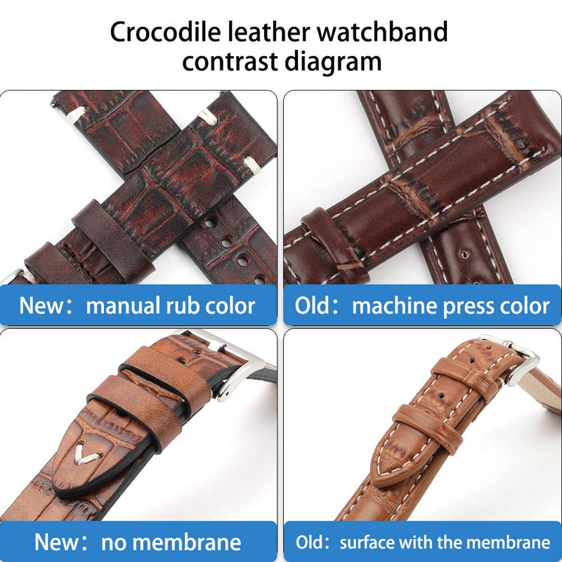 [Australia] - Onthelevel Vintage Alligator Leather Quick Release Watch Band 18mm 20mm 22mm 24mm Handmade Stitching Leather Watch Strap Replacement Black 