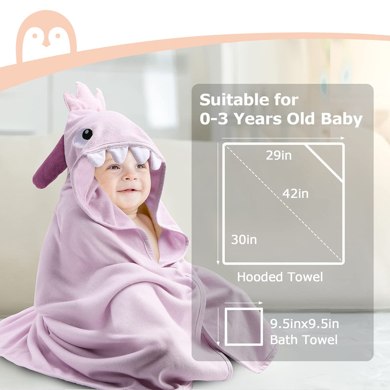 [Australia] - 8 PCS Baby Towel,Momcozy Baby Hooded Bath Towels for Newborn,2Pcs Baby Towel and 6Pcs Baby Wash Cloth,Soft and Super Absorbent Baby Towels 0-3 Years,Perfect, Cute Dinosaur (pink) 