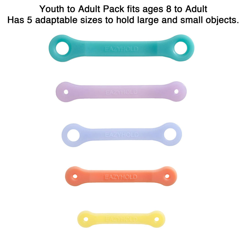 [Australia] - EazyHold Silicone Universal Cuff Aid for Limited Hand Grip, Cerebral Palsy, Therapy, Adaptive Eating Tableware Spoon Fork Holder, Disabled Assistive Equipment (Youth to Adult-5 Pack) Youth to Adult 5 Count (Pack of 1) 