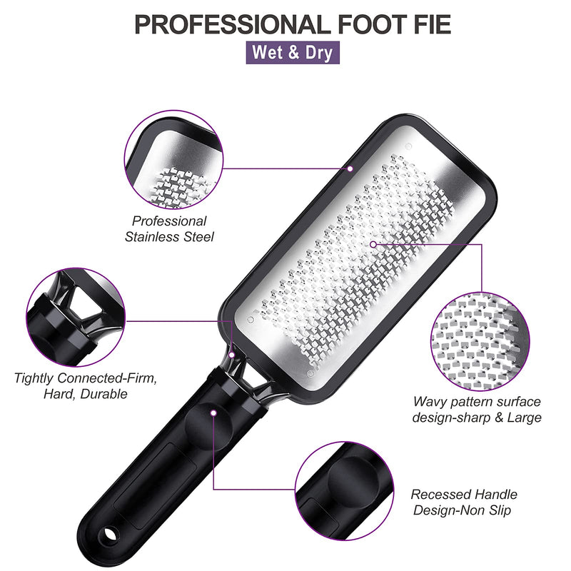 [Australia] - Professional Foot File Set, One Portable Foot File and 4 Packs of 2 in 1 Foot Pumices, Vimiv Rust-Resistant Foot Scrubber, Durable Foot Pedicure Kit for Rough,Dead Skin Removal, Callus, Wet & Dry Feet 