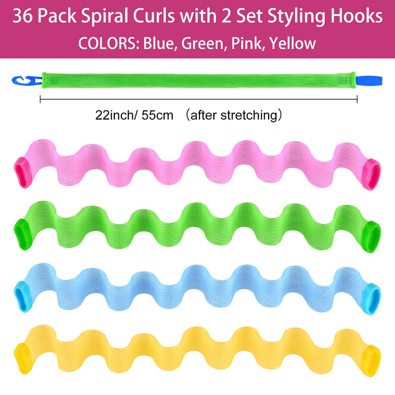 [Australia] - FEPITO 36 Pack Magic Hair Curlers Spiral Curls Wave Styling Hair Rollers Kit No Heat Hair Curler and Styling Hooks for All Hair Lengths, 55cm/ 22inch 