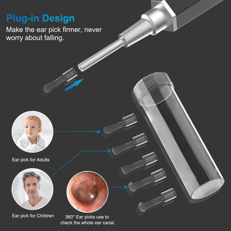 [Australia] - Ear Wax Removal, Ear Cleaner with Camera Earwax Remover Tool, Ear Camera Otoscope kit with Light, Ear Wax Camera with 6 Ear Spoon for Kids, Adults & Pets Silver Black 