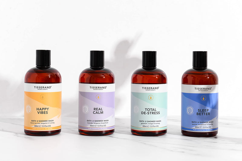 [Australia] - Tisserand Aromatherapy | Total De-Stress | Geranium Bath & Shower Body Wash With Nutmeg & Orange | Contains 100% Pure Nutmeg Essential Oil | 400ml 