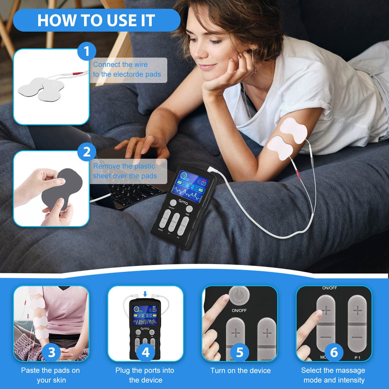 [Australia] - TENS Unit Machine (F.D.A.- Cleared) Dual Channel EMS Muscle Stimulator with 25 Modes 50 Intensities for Full Body Massage Therapy, Rechargeable Muscle Massager with 10 Electrodes Pads 