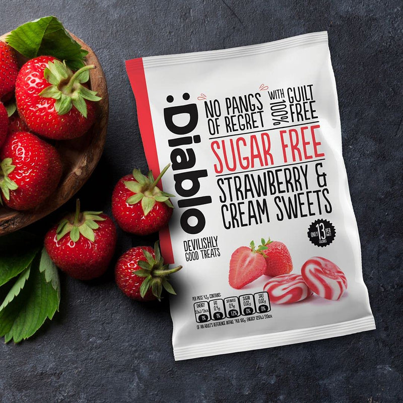 [Australia] - Diablo Strawberry & Cream Sweets |Sugar Free | Sweetened with Maltitol | Diabetic Hamper Available - Perfect for Gifting | 1 Packet 75g 75 g (Pack of 1) 