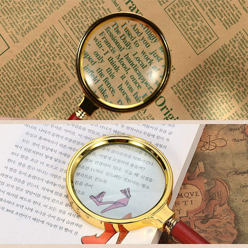 [Australia] - Qirc Handheld Magnifier, Wooden Handle 10X Magnifier for Home Study, Reading, Antique Magnifier (90mm Diameter - Black) 90mm Diameter-black 