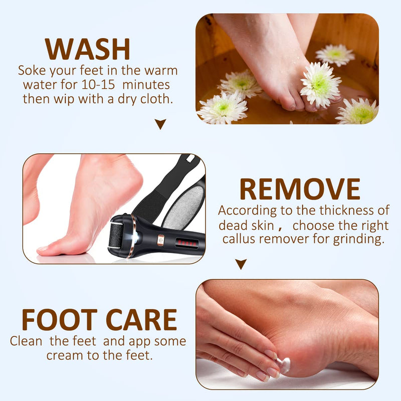 [Australia] - Electric Callus Remover for Feet,Rechargeable Foot File Hard Skin Remover,Waterproof 14 in1 Professional Pedicure Kit for Cracked Heels Calluses&Dead Skin,with 3 Roller Heads 2 Speed, Battery Display Black&Black 