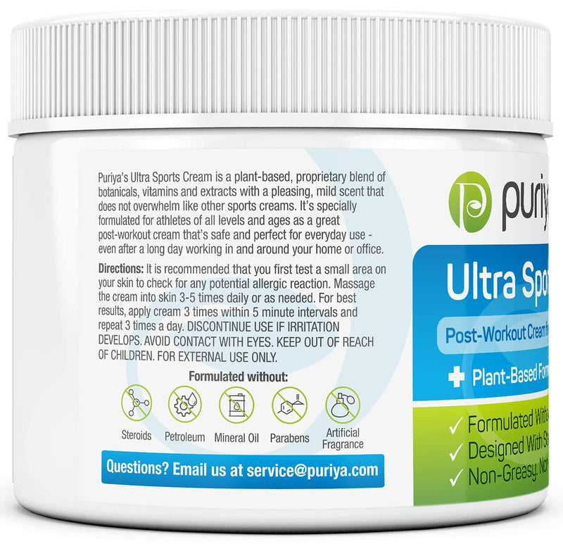 [Australia] - Puriya Ultra Sports Cream with Natural Menthol, Long Lasting Balm for Muscle and Joint Comfort in Leg, Hand, Ankle and Knee, Fast-Acting Rub with Pleasant Scent, Maximum Strength, Fit for Athletes 4 Ounce (Pack of 1) 