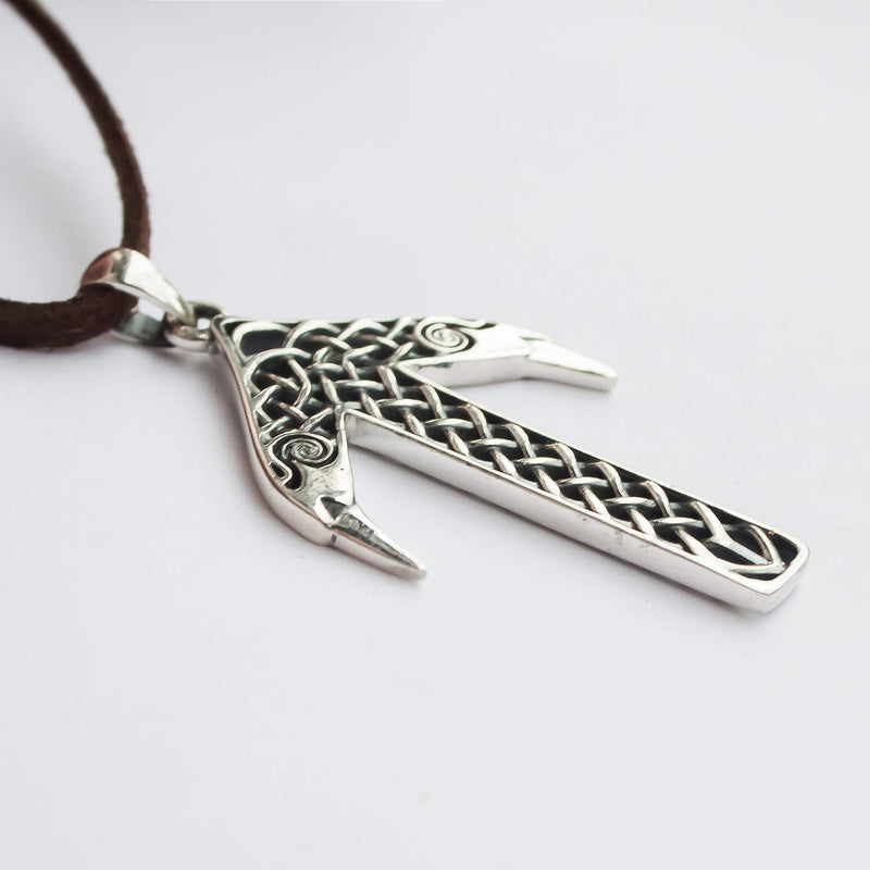 [Australia] - Viking Rune Tiwaz Teiwaz Tyr Necklace - 925 Sterling Silver - Pendant with Celtic Knot and Raven Heads - Norse Mythology Amulet Talisman- Nordic Scandinavian Runic Jewelry for Men Women - Handmade 