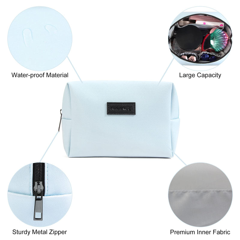 [Australia] - Small Makeup Bag For Purse, MAANGE Travel Cosmetic Bag Makeup Pouch PU Leather Portable Versatile Zipper Pouch For Women (Blue) BLUE 
