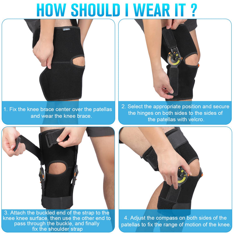 [Australia] - Nvorliy Hinged ROM Knee Brace Adjustable Knee Immobilizer Support for Arthritis, ACL, PCL, Meniscus Tear, Osteoarthritis, Post OP Recovery - Leg Stabilizer for Men & Women Regular 