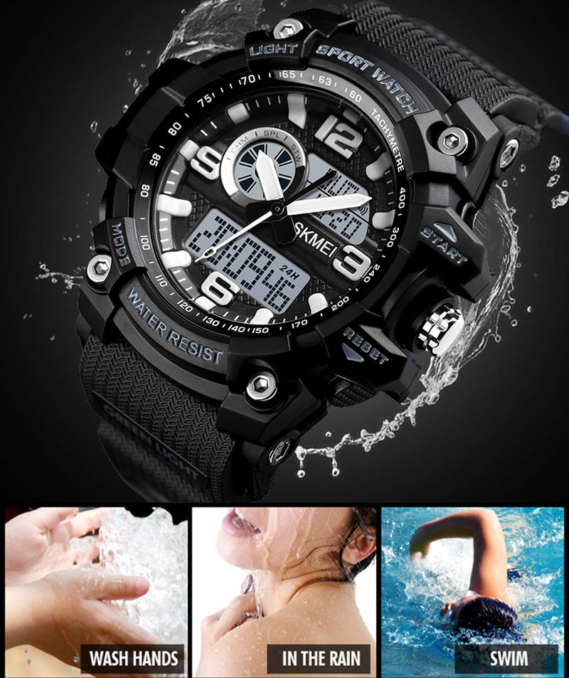 [Australia] - Mens Analog Digital LED 50M Waterproof Outdoor Sport Watch Military Multifunction Casual Dual Display 12H/24H Stopwatch Calendar Wrist Watch Small Black 