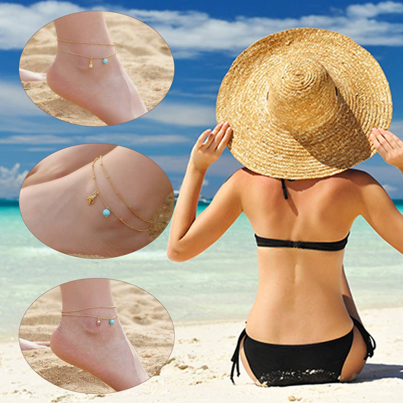 [Australia] - Estendly Dainty Fruit Double Layered Anklet Beads Ankle Bracelet Minimalist Summer Beach Anklet for Women Layer - Pineapple & Beads 