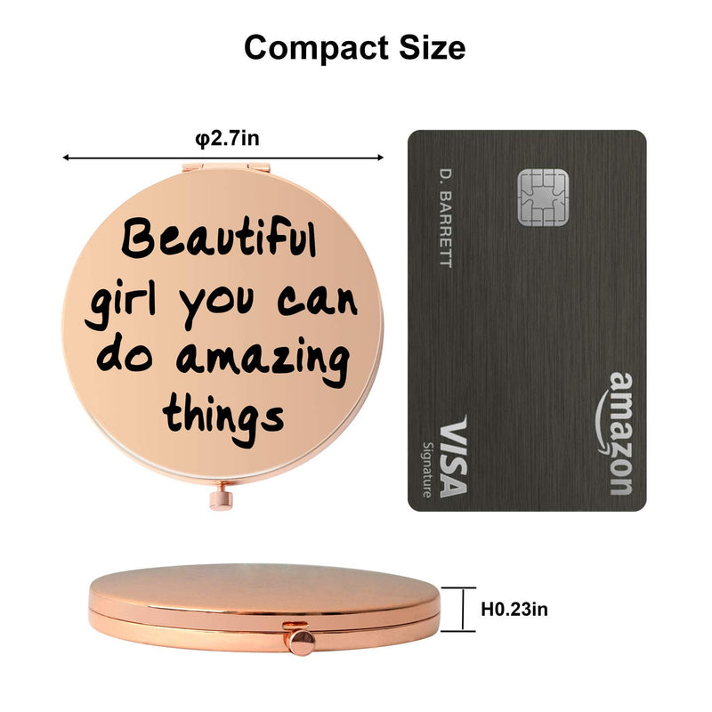 [Australia] - Girls Best Gift Pocket Metal Mirror Compact Travel Mirrors Sister Friend Gifts Beautiful Girl You can do Amazing Things.Travel Magnifying Mirror-Rose Gold 