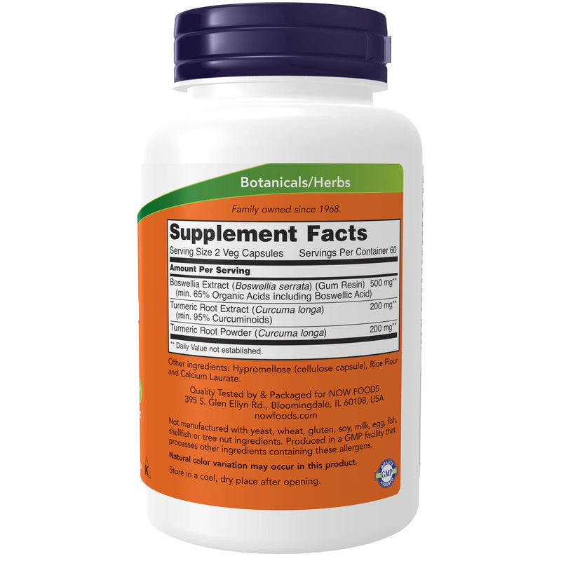 [Australia] - NOW Supplements, Boswellia Extract 250 mg, plus Turmeric Root Extract, 120 Veg Capsules 