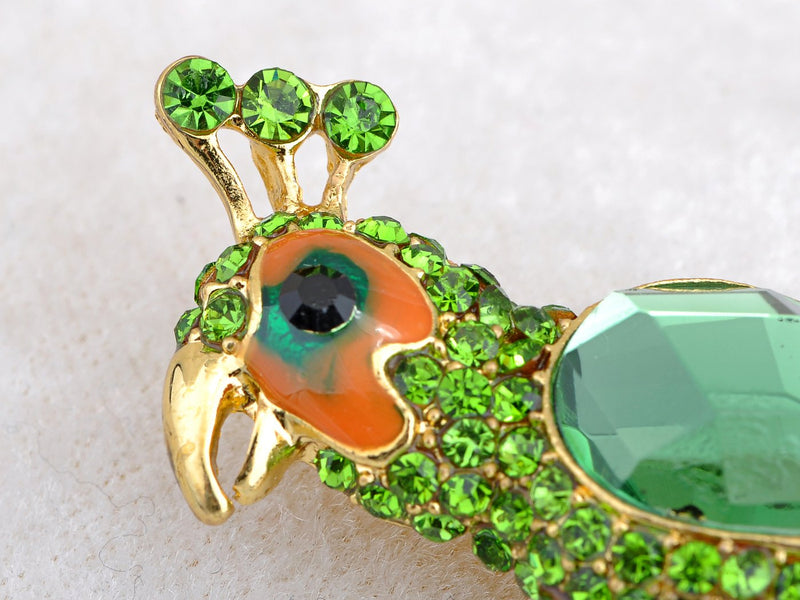 [Australia] - Alilang Golden Tone Green Rhinestones Enamel Tropical Parrot Bird Brooch Pin 