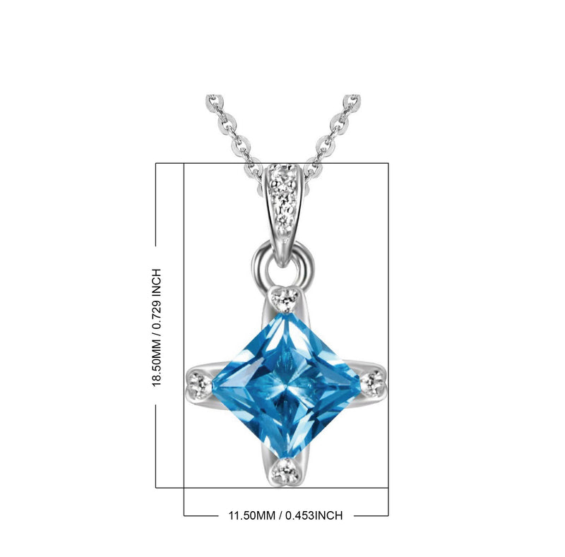 [Australia] - Carleen 925 Sterling Silver Natural Swiss Blue Topaz Necklace Cubic Zirconia CZ Simulated Diamond Pendant for Women Girls Square 