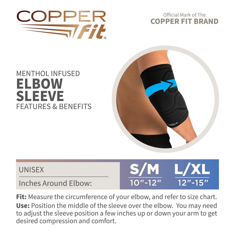 [Australia] - Copper Fit Unisex Adult Copper Fit ICE Elbow Compression Sleeve Infused Menthol, Small/Medium Handkerchief, Black, Small Medium US 