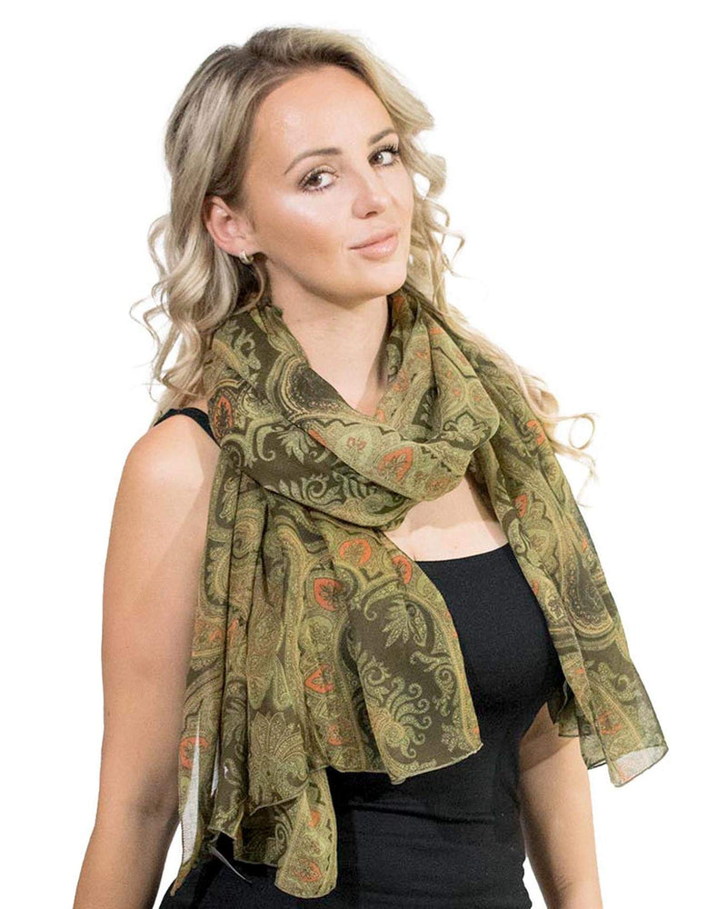 [Australia] - Women Paisley Print Scarf Lightweight Super Soft Large Oversize Scarves, Shawl Neck Wrap Made in South Korea Green 