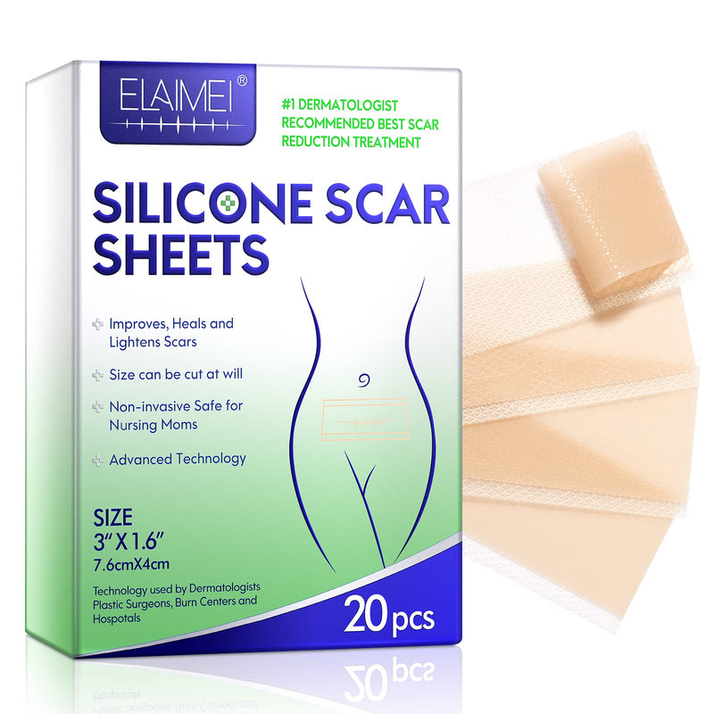 [Australia] - Silicone Scar Sheets, Professional for Scars Caused by C-Section, Surgery, Burn, Keloid, Acne, and More(7.6CMX4CM, 20PCS) 7.6CMX4CM, 20PCS 