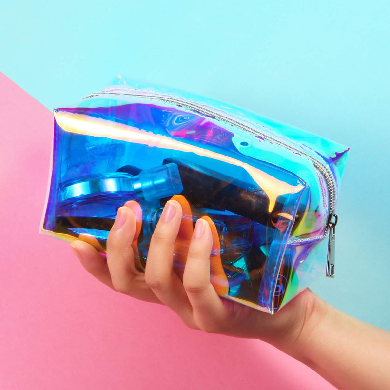 [Australia] - 2 Pieces Holographic Makeup Bag Iridescent Cosmetic Pouch Waterproof Portable Handbag for Makeup Tools Organize 