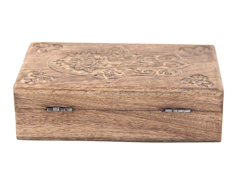 [Australia] - DharmaObjects Hamsa Hand of Fatima Hand Carved Jewelry Trinket Keepsake Wooden Storage Box (Fatima Hand, Large) 