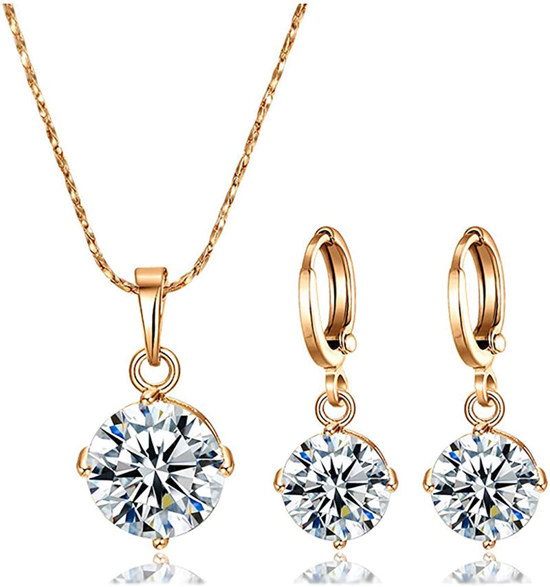 [Australia] - 18K Gold Plated Jewelry Set for Women Girls Cubic Zirconia Pendant Necklace and Dangle Earrings Sets Hypoallergenic CZ Bridal Wedding Gifts for Her 