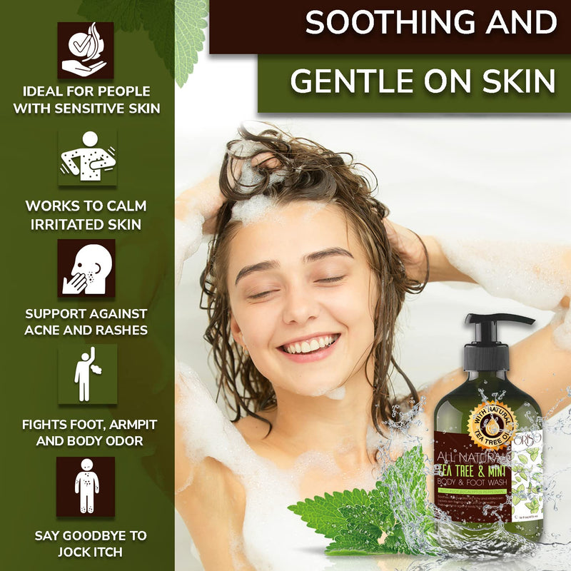 [Australia] - Tea Tree Body Wash with Mint for Women and Men - Antifungal - Helps Acne - Athletes Foot - Jock Itchy - Ringworm - Eczema - Body Odor - Itchy Skin - With Moisturizing Coconut and Aloe for Hydrating Sensitive Skin - 16oz 