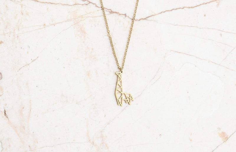 [Australia] - La Menagerie Giraffe Gold Origami Jewelry & Gold Geometric Necklace – 18 Karat Plated Gold Necklace & Giraffe Necklaces for Women – Giraffe Necklace for Girls & Origami Necklace 