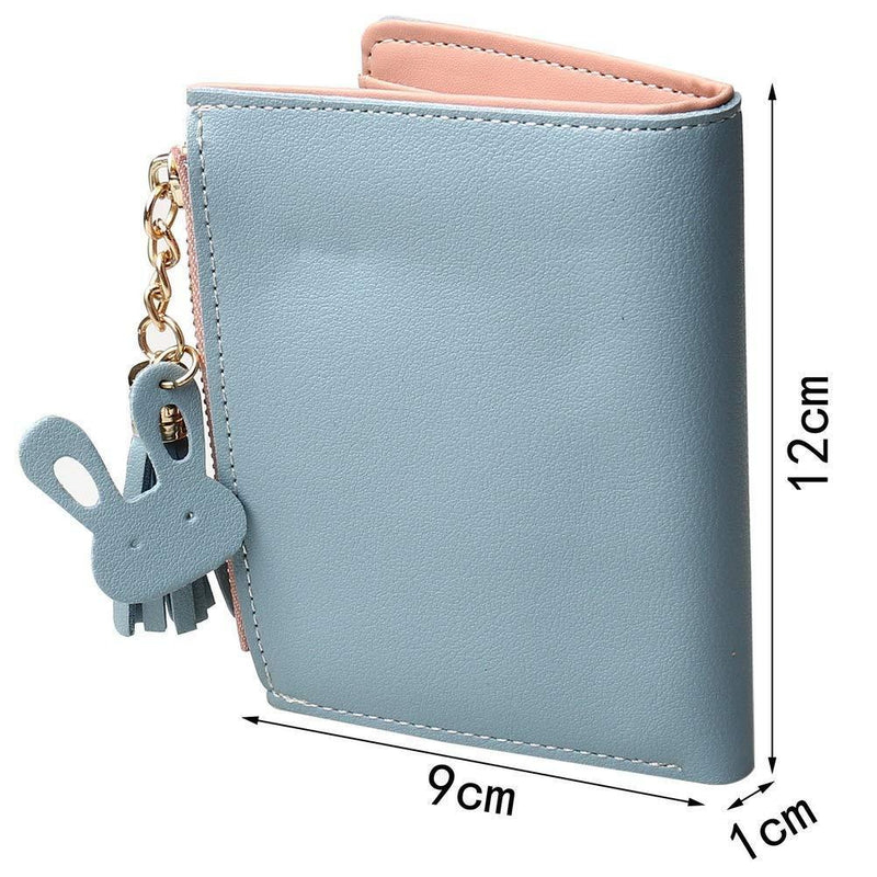 [Australia] - kuou Women's Wallet Ladies Purse Tassel PU Leather Multi-Slots Short Money Bag for Girls with Rabbit-Shaped Metal Tassels Pendant (Blue) Blue 