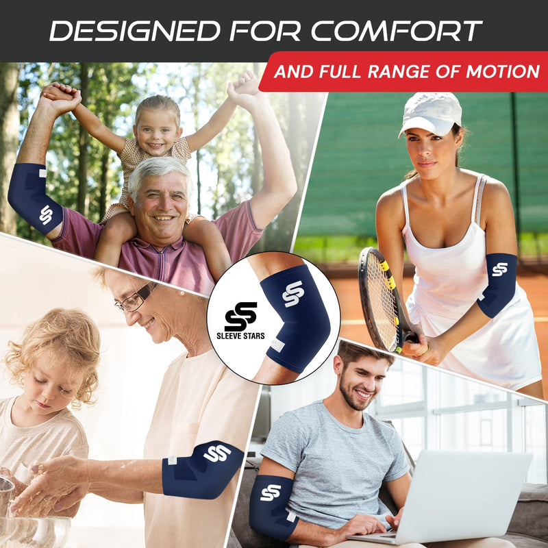[Australia] - Sleeve Stars Elbow Compression Sleeve for Women & Men, Tennis Elbow Brace for Tendonitis and Tennis Elbow Sleeve for Elbow Pain & Arthritis, Arm Protector Support Wrap for Golf & Other Sports (S-XXL) L: 10"-12" Navy Blue 