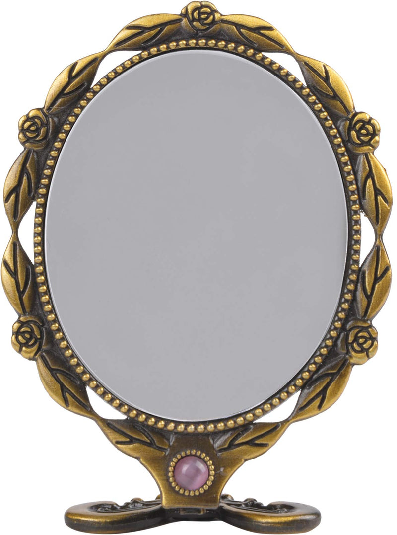 [Australia] - Nerien Vintage Style Rose Folding Handheld Mirror Travel Vanity Makeup Oval Mirror Folding-oval Shape 