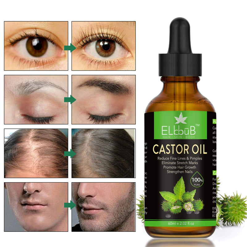 [Australia] - Castor Oil (60ml) - w/Free Lash and Brow Brushes,Pure Castor Oil for Hair,Eyelashs,Eyebrows,Skin,Hair Growth and Face, Birthday Gifts for Women Men Mum Wife Her 