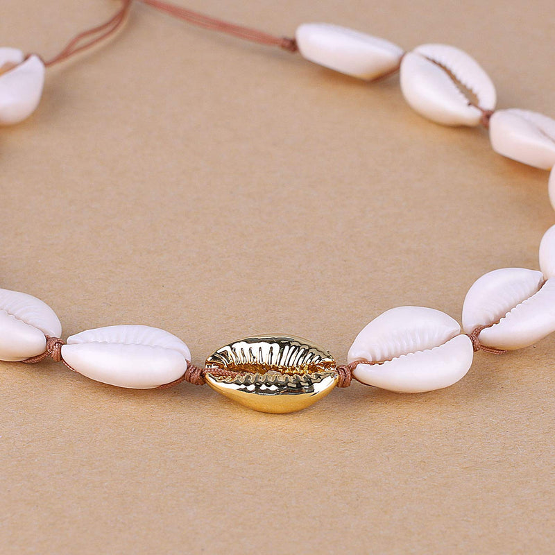 [Australia] - KELITCH Natural Shell Beads Necklace Choker Handmade Gold-Plated Cowrie Charm Fashion Jewelry for Women Girl 