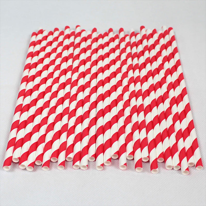 [Australia] - Bright Red Striped Paper Straws (6mm x 200mm) - Pack Size 500 - Biodegradable / Eco-Friendly / Highly Durable / Food Safe / Suitable for All Occasions 